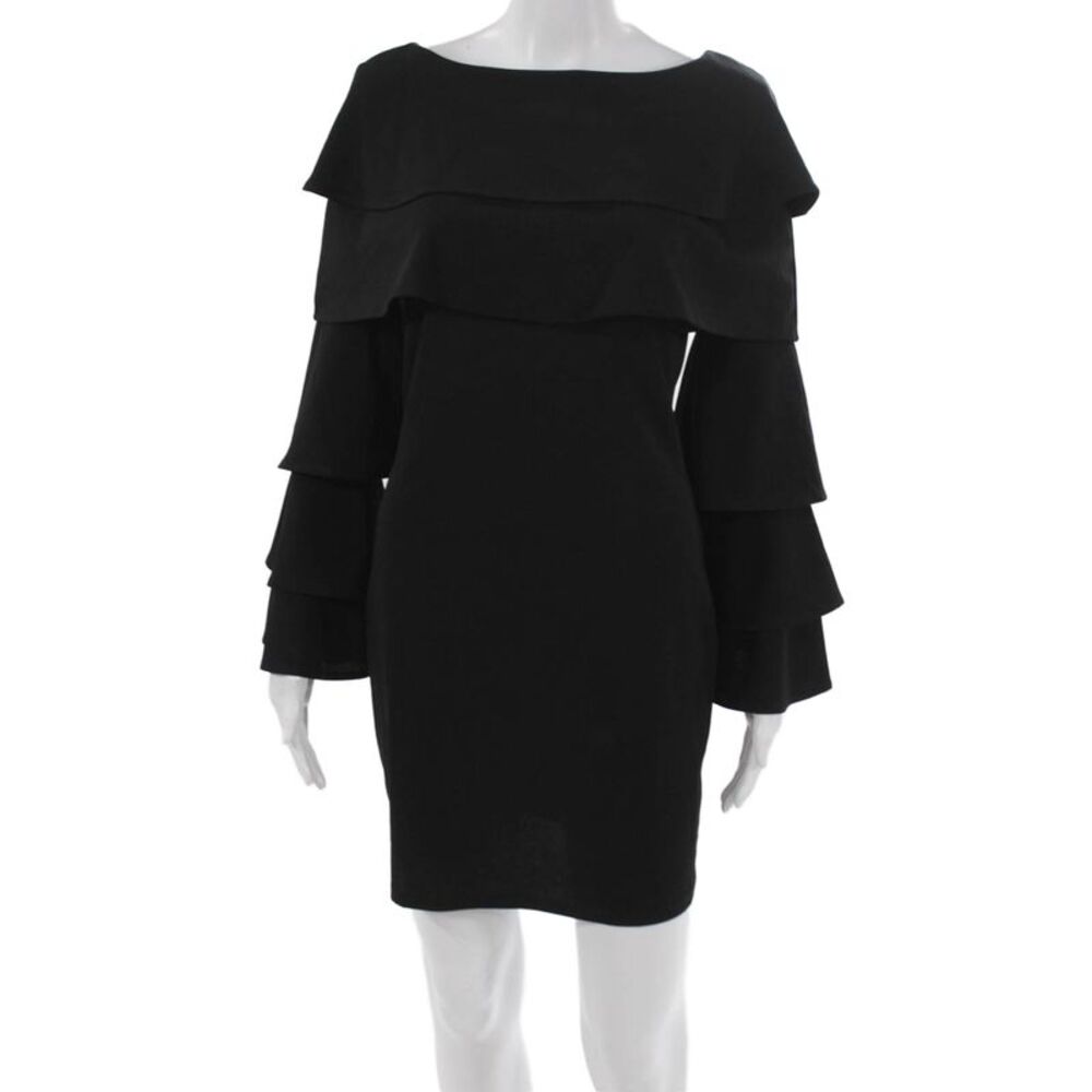 Tahari Levine Womens Black Off Shoulder Long Sleeve Sheath Dress Size XS